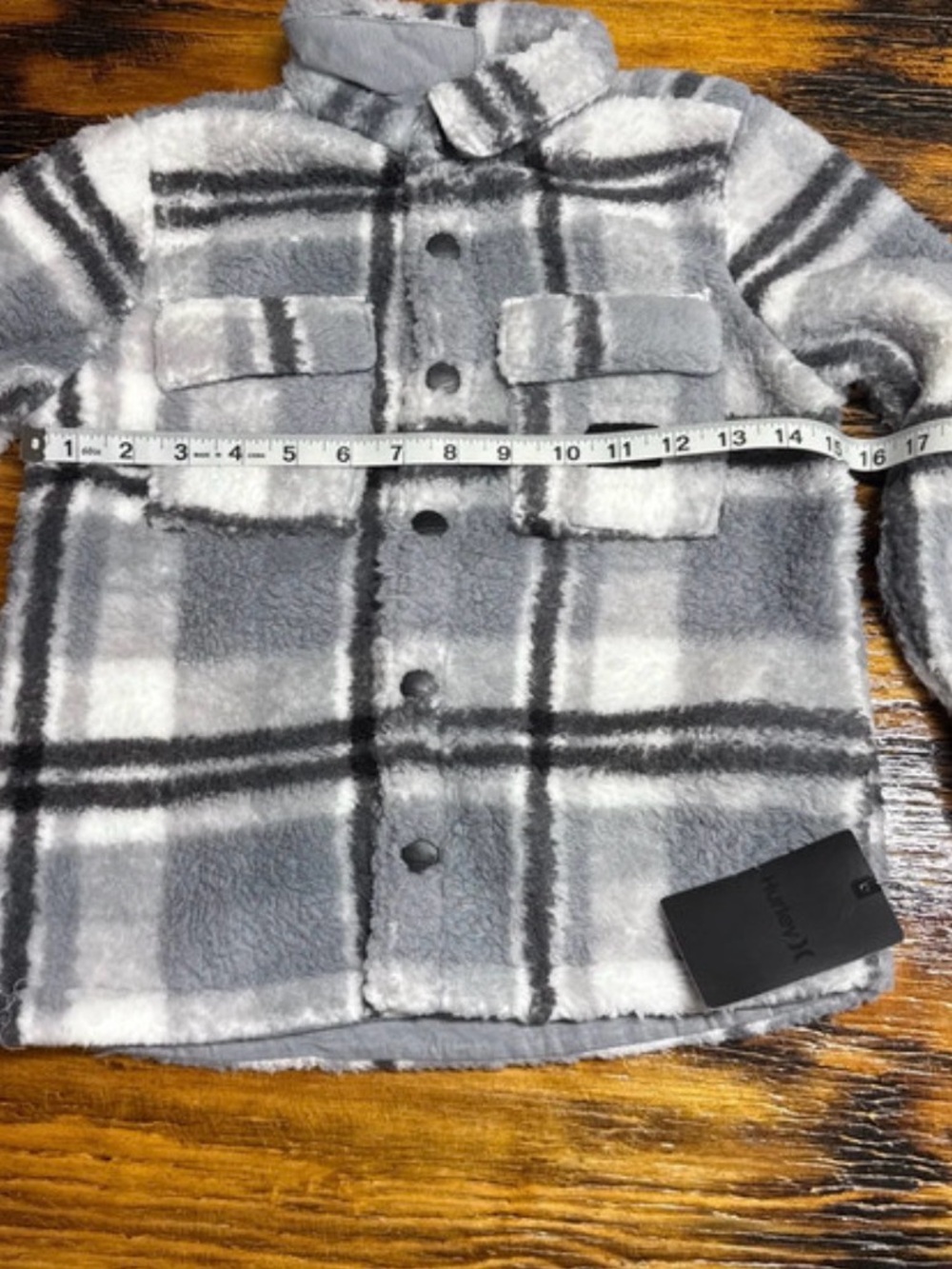 Hurley Kids Plush Plaid Shacket in Gray and White